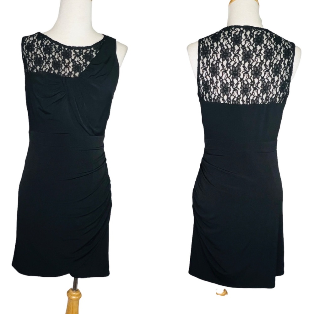 Laundry by Shelli Segal Vintage 90s Ruched Lace Little Black Dress Women’s Sz 6